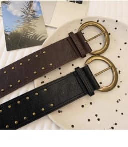 American Streetwear Rivet Wide Belt Women Vintage Metal Buckle Black/Brown Street Style Accessory