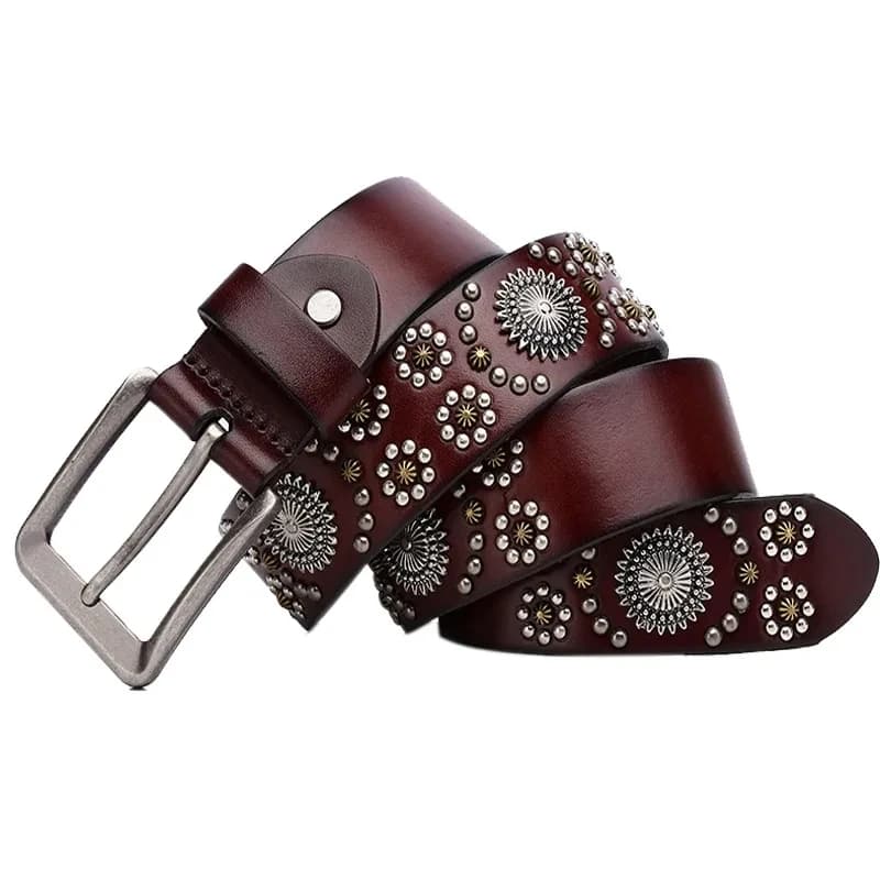 3.8CM Punk High Quality Men Belt Cowskin Genuine Leather Luxury Brand Pin Buckle Belt Metal Big Rivet Waist Jeans Strap