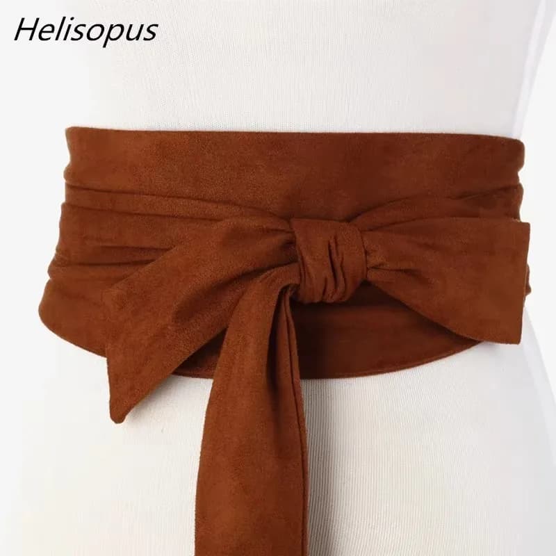 Helisopus  New Suede Belts for Women Corset Camel Autumn Winter Waist Belt Female Waistband Solid Bow Tie Wide Belts