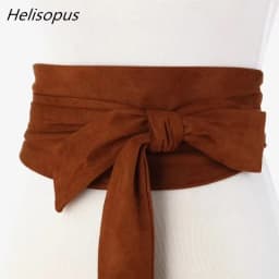 Helisopus  New Suede Belts for Women Corset Camel Autumn Winter Waist Belt Female Waistband Solid Bow Tie Wide Belts