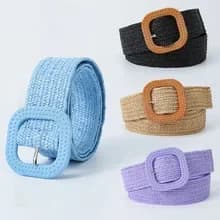 Green Black Yellow Vintage Braided Waist Belt Female Belt Round Buckle Wide Style Elasticity Belt for Women Clothing Accessories