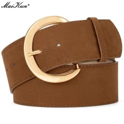 Maikun Wide Suede Belts For Women Ladies Chunky Waistband Fashion For Dress with Gold Buckle