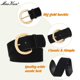Maikun Wide Suede Belts For Women Ladies Chunky Waistband Fashion For Dress with Gold Buckle