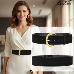 Maikun Wide Suede Belts For Women Ladies Chunky Waistband Fashion For Dress with Gold Buckle
