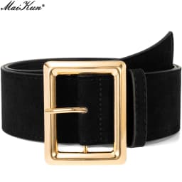 Maikun Wide Suede Belts For Women Ladies Chunky Waistband Fashion For Dress with Gold Buckle