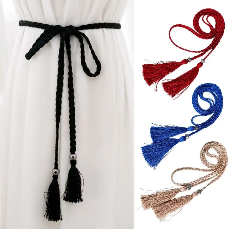 Ladies Belts Fashion Chinese Braided Style Woven Tassel Belt Women's Bohemian Tassel Waistband Waist Rope Dress Accessories