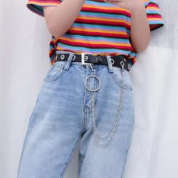 Men Women Punk Belt PU Leather Pin Buckle Jeans Strap Korean Full Hole Decorative Pants Chain Boys Girls Street Retro Waistband