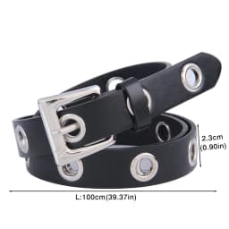 Men Women Punk Belt PU Leather Pin Buckle Jeans Strap Korean Full Hole Decorative Pants Chain Boys Girls Street Retro Waistband