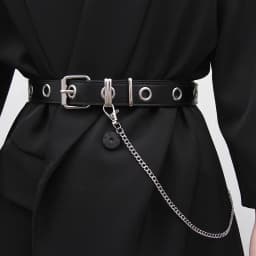 Men Women Punk Belt PU Leather Pin Buckle Jeans Strap Korean Full Hole Decorative Pants Chain Boys Girls Street Retro Waistband