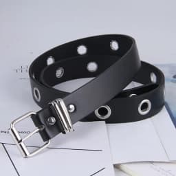 Men Women Punk Belt PU Leather Pin Buckle Jeans Strap Korean Full Hole Decorative Pants Chain Boys Girls Street Retro Waistband