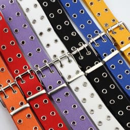 Women Studded Grommet Hole 2 Row Pin Buckle Canvas Nylon Belt Waistband