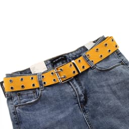 Women Studded Grommet Hole 2 Row Pin Buckle Canvas Nylon Belt Waistband