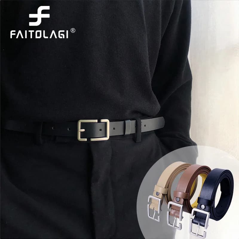 Fashion Teenagers Jeans Belt Chic Geometric Pin Buckle Black Girdle Strap Korean Vintage Waistband For Men Women PU Leather Belt
