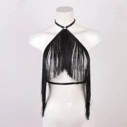UYEE Women's Black Halter Top with Tassel Detail Adjustable Elastic Harness Casual All-Season Wear Belt