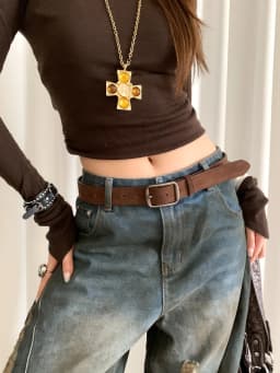 Korean Version Of Retro Velvet Brown Belt For Women A Small Number Of Skirts And Jeans Belts With A High-End Feel