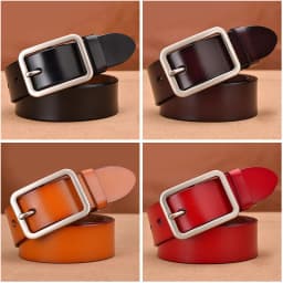 VATLTY 95cm-115cm Women's Leather Belt 33mm Natural Cowhide Alloy Silver Buckle Unisex Brown Belt Fashion Trousers Girdle Male