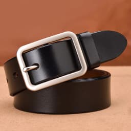 VATLTY 95cm-115cm Women's Leather Belt 33mm Natural Cowhide Alloy Silver Buckle Unisex Brown Belt Fashion Trousers Girdle Male