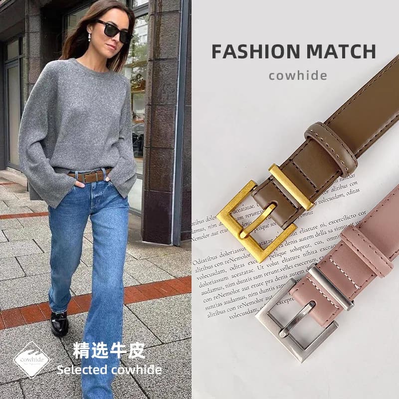 New Genuine Leather Women's Belt Simple Retro Women's Belt Paired with Jeans Casual Pants Width 2.8cm Luxury  Designer Belt