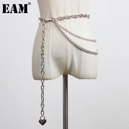 [EAM] Silver Color Metal Chain Long Irregular Belt Personality Women New Fashion Tide All-match Spring Autumn 2026 1DH8768