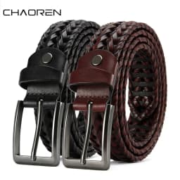 CHAOREN Leather Braided Belts for Mens Casual Woven Leather Belt for Dress Pants