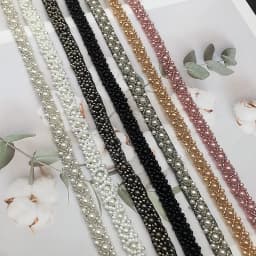JLZXSY Pearl Beaded Lace Trim Mesh Lace Fabric Clothes Decoration Wedding Dress Collar Sleeve Lace Sew on Applique DIY Crafts