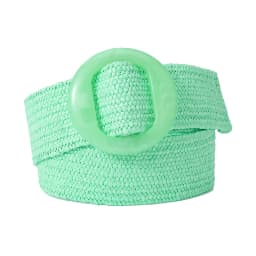 Beltox Women Straw Woven Elastic Wide Belt Solid Color with Matching Plastic Buckle