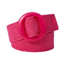 Beltox Women Straw Woven Elastic Wide Belt Solid Color with Matching Plastic Buckle
