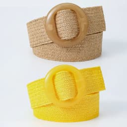 Beltox Women Straw Woven Elastic Wide Belt Solid Color with Matching Plastic Buckle