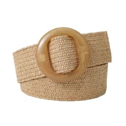 Beltox Women Straw Woven Elastic Wide Belt Solid Color with Matching Plastic Buckle