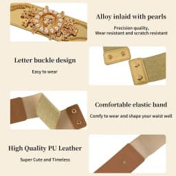 2026 New Ladies Pearl Fashionable Golden Wide Waist Seal Dress Decoration Waist Elastic Belts for Women Luxury Designer Brand
