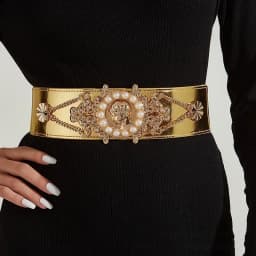 2026 New Ladies Pearl Fashionable Golden Wide Waist Seal Dress Decoration Waist Elastic Belts for Women Luxury Designer Brand