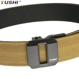 TUSHI Brand Hard Tactical Gun Belt Mens Metal Automatic Buckle Thick Nylon 3.8CM Wide Casual Sports IPSC Girdle Male