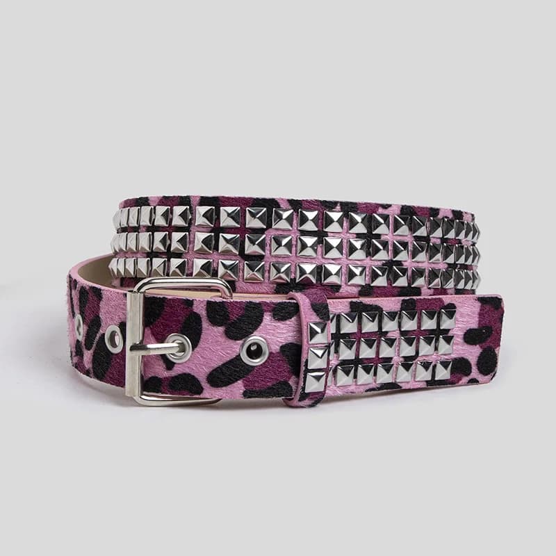 Punk Pink Fur Rivets for Women's Belt Hip Hop Y2k Girls Jeans Accessories Girdle Goth Retro Brown Pin Buckle Pu Waistband