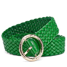 New Fashion Women Braided Bright Colors Belts Circular Gold Buckle Ladies Waist Ornament No Holes All Matching
