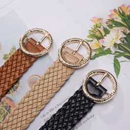 New Fashion Women Braided Bright Colors Belts Circular Gold Buckle Ladies Waist Ornament No Holes All Matching