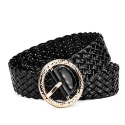 New Fashion Women Braided Bright Colors Belts Circular Gold Buckle Ladies Waist Ornament No Holes All Matching