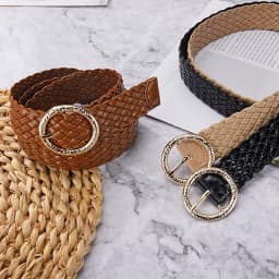 New Fashion Women Braided Bright Colors Belts Circular Gold Buckle Ladies Waist Ornament No Holes All Matching