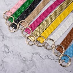 New Fashion Women Braided Bright Colors Belts Circular Gold Buckle Ladies Waist Ornament No Holes All Matching