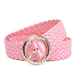 New Fashion Women Braided Bright Colors Belts Circular Gold Buckle Ladies Waist Ornament No Holes All Matching