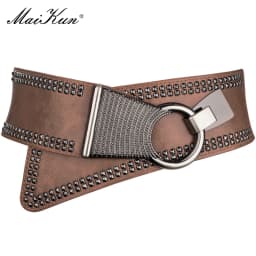 Maikun Fashion Punk Rocker Wide Belts for Women Elastic Wide European Style Women Belts Metal Round Buckle