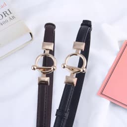 Women PU Leather Belt Skinny Thin Adjustable Waistband For Ladies Gold Round Buckle Waist Belt Dress Coat Accessories