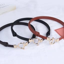 Women PU Leather Belt Skinny Thin Adjustable Waistband For Ladies Gold Round Buckle Waist Belt Dress Coat Accessories