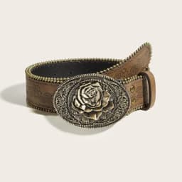 〔Funny〕Vintage Carved Buckle PU Wide Belts Boho Brown Embossed Waistband Western Jeans Pants Belt