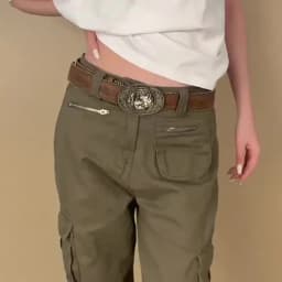 〔Funny〕Vintage Carved Buckle PU Wide Belts Boho Brown Embossed Waistband Western Jeans Pants Belt