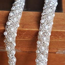 JLZXSY 1 Yard Silver Pearl Beaded Trim Bridal Pearl Trim Sew on Wedding Applique Belt Headband Accessories