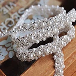 JLZXSY 1 Yard Silver Pearl Beaded Trim Bridal Pearl Trim Sew on Wedding Applique Belt Headband Accessories