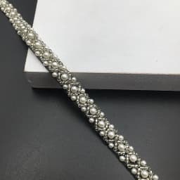 JLZXSY 1 Yard Silver Pearl Beaded Trim Bridal Pearl Trim Sew on Wedding Applique Belt Headband Accessories