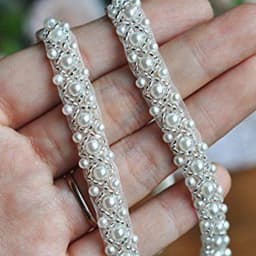 JLZXSY 1 Yard Silver Pearl Beaded Trim Bridal Pearl Trim Sew on Wedding Applique Belt Headband Accessories