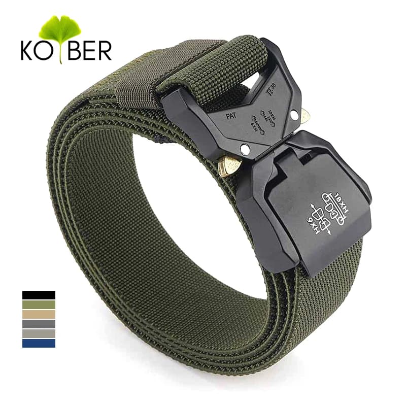 KOLBER 110cm/125cm/140cm Elastic Belt for Men Aluminum Buckle Quick Release Outdoor Casual Belt Military Tactical Belt Male
