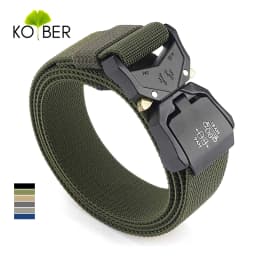 KOLBER 110cm/125cm/140cm Elastic Belt for Men Aluminum Buckle Quick Release Outdoor Casual Belt Military Tactical Belt Male